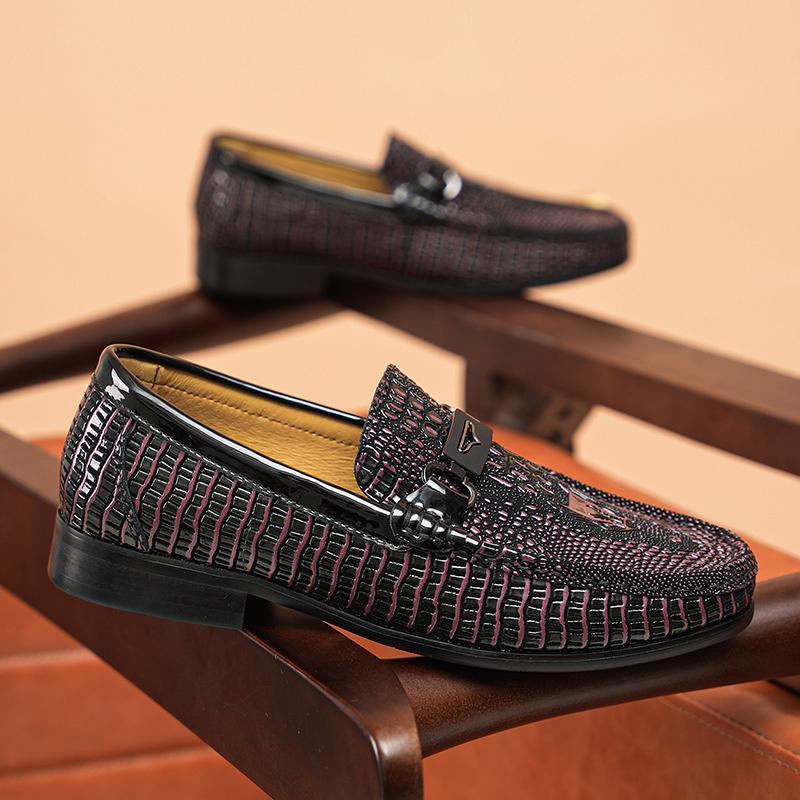 Fashion Crocodile Pattern Men Leather Loafers Non Slip Walking Flats Outdoor Slip On Casual Shoe Man Work Office Driving Shoes Moccasins