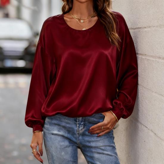 Top da Donna Tinta Unita Girocollo Manica Lunga Camicetta Tinta Unita Vestibilità Larga Casual Camicetta da Lavoro Festa Appuntamento