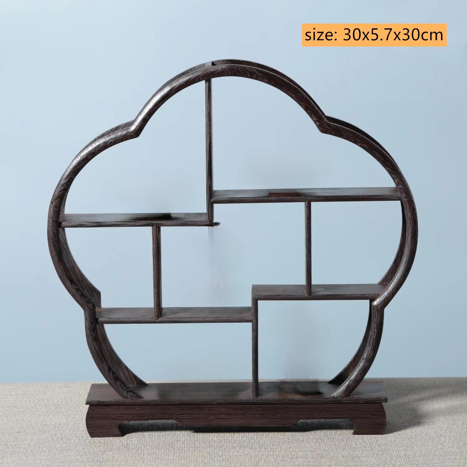 

Delicate Solid Wooden Antique Display Frame Multi Patterns Shelf Chinese Style Storage Purple Clay Pot Tea Ornaments Home Decor Tea pet not included