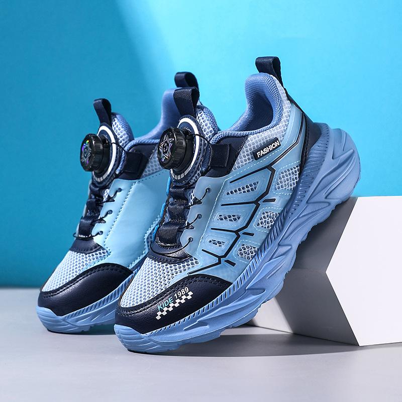 Children's Sports Shoes Summer Hollow Single Mesh Non-smelly Feet Rotating Buttons School Activities White Shoes
