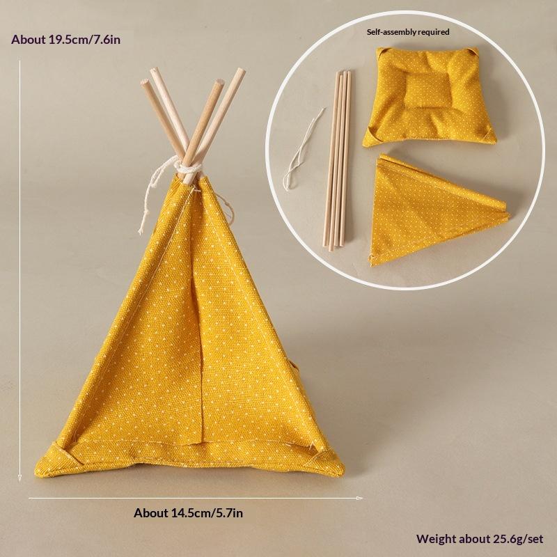 1:12 Scale Dollhouse Mini Camping Tent With Floral Wave Point Pattern Handmade Simulation Tent Model Scene Decoration