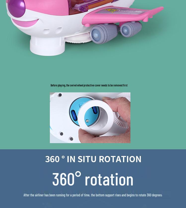 Electric Q-Cute Passenger Airplane Toy with Music & Lights - 360° Rotating Children's Car