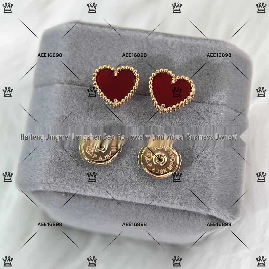 Gold Heart 925 Sterling Silver Rose Gold Plated Red Heart Choker Necklace, Stud Earrings & Bracelet Women's Set