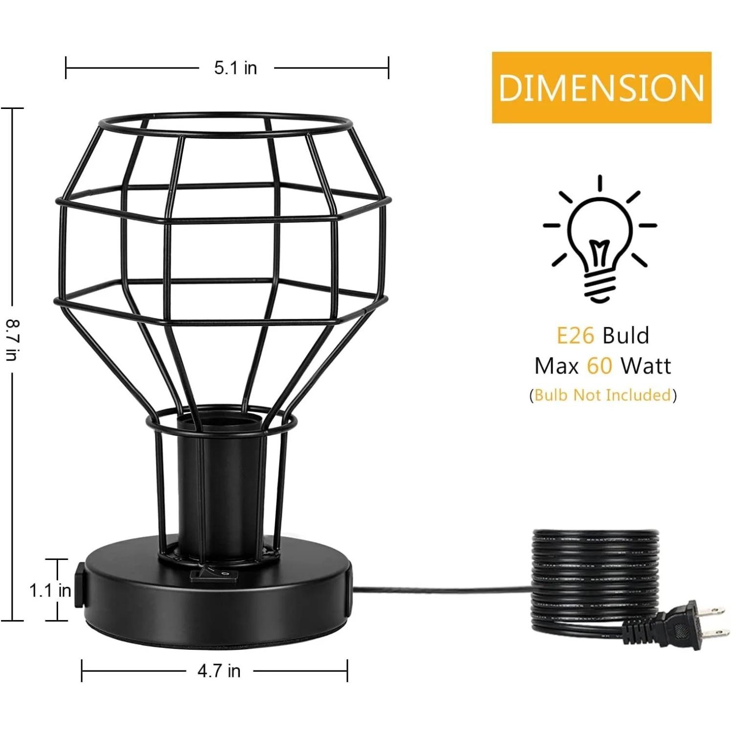 

Промышленная настольная лампа Маленькая настольная лампа с USB-портом для зарядки Винтажная лампа с розеткой для спальни Гостиная Тумбочка 2 комплекта