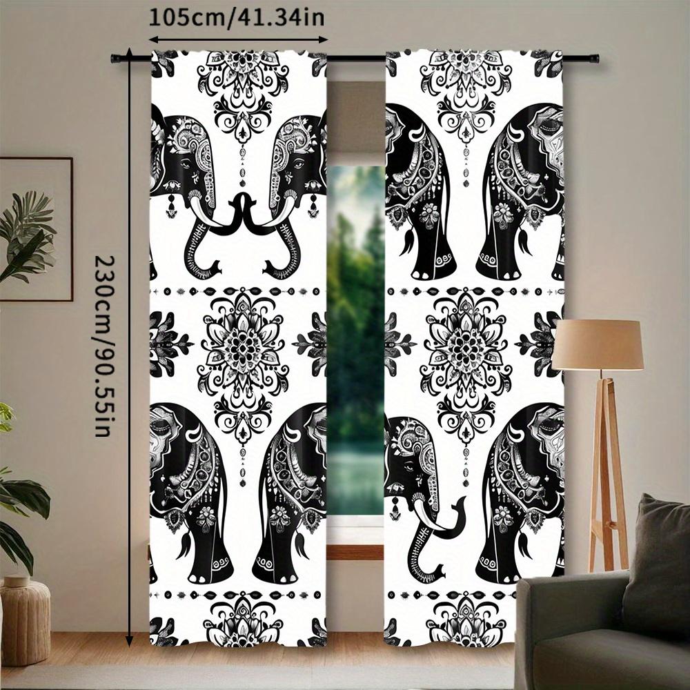 Set of 2 Bohemian-Style Curtains Featuring a Mandala Flower And Elephant Design   Perfect for Decorating Bedrooms And Living Room