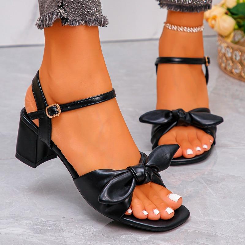 Fashion Elegant Bowtie Party High Heel Sandals Summer New Open Toe Comfortable Temperament Shoes Chunky Heels