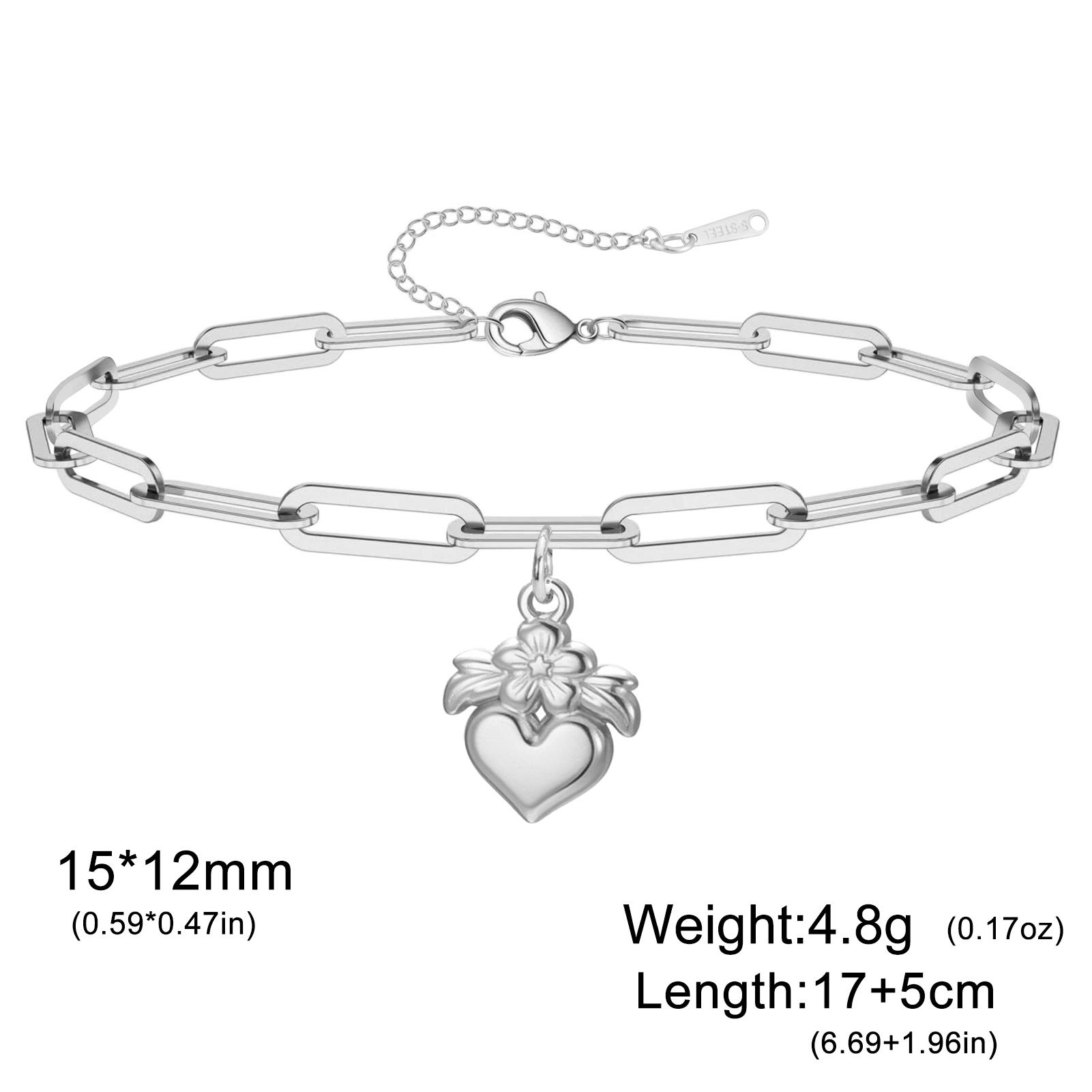 

Teamer Flower Leaf Heart Charm Bracelet For Women Stainless Steel Gold Color Paperclip Chain Fashion Sweet Jewelry Birthday Gift