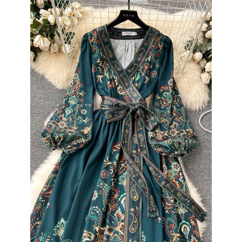 Early Spring One Piece Shoelace Elegance Print Dress
