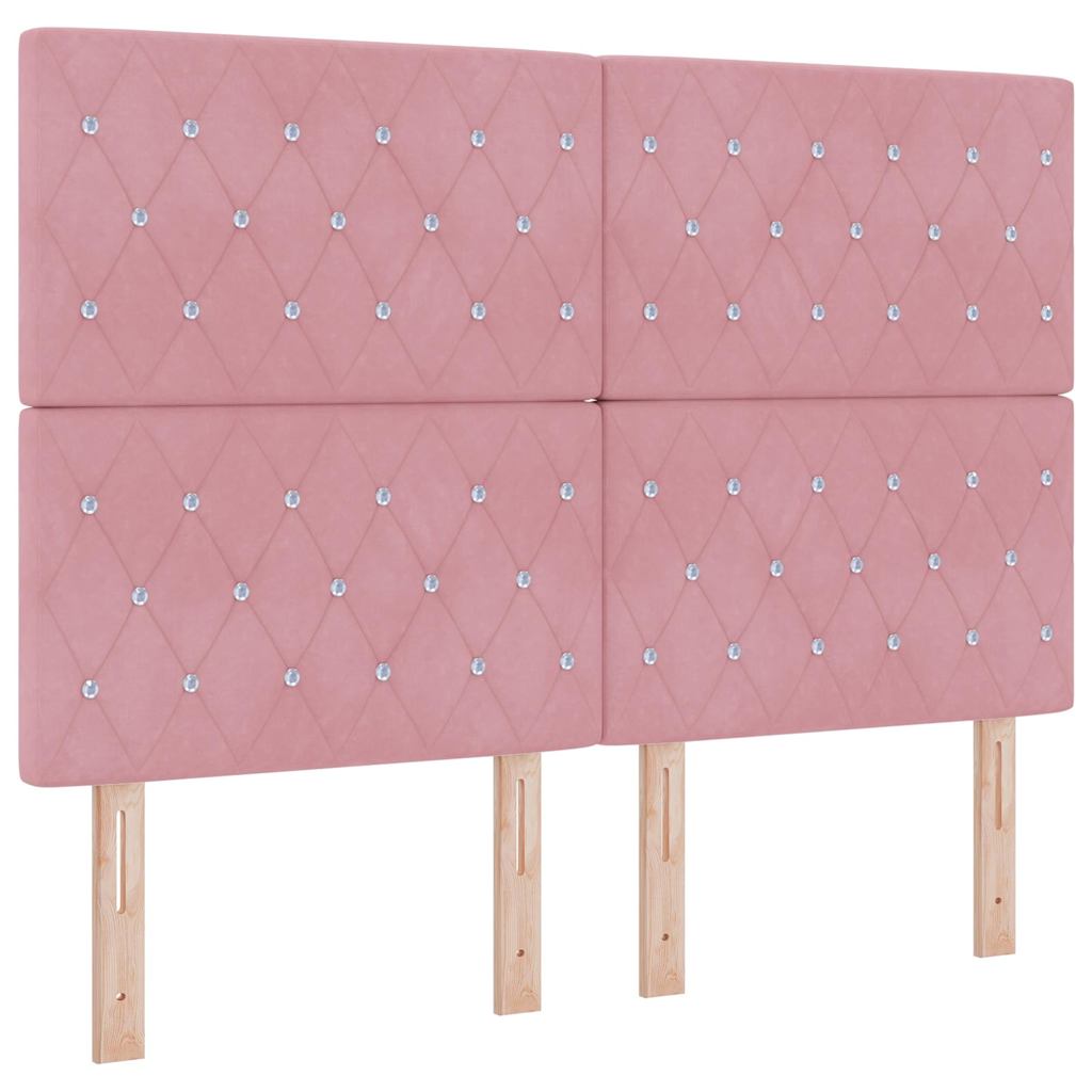 LED Boxspring Bed with Mattress Pink 140 X 200 Cm Velvet