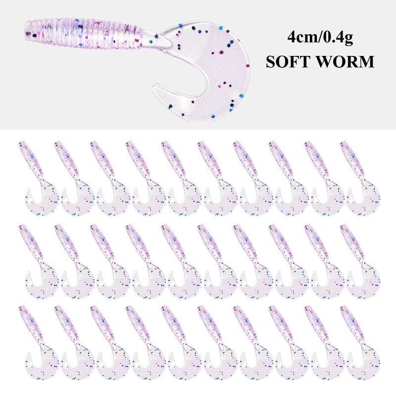 

Рыболовный набор с мягкой приманкой и спиральным хвостом 4 см, грузилом и крючками 30 pieces per bag (random colors)
