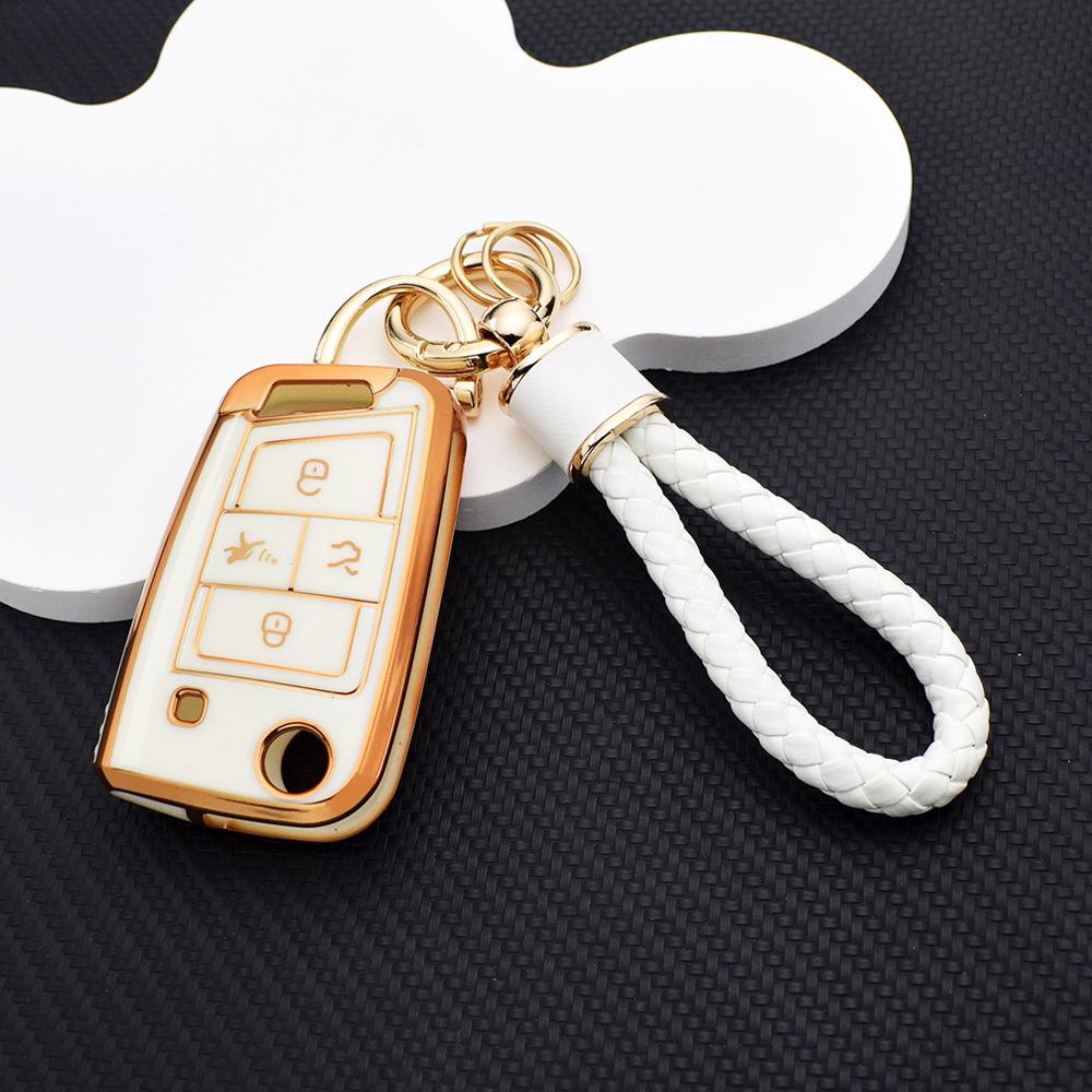 Soft TPU Key Case For VW SEAT Skoda 3/4 Button Key Case Protective Cover for Golf 7 MK7 Tiguan MK2 Leon FR 2 Octavia Key Chain