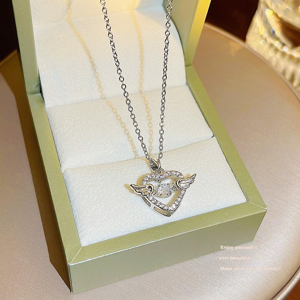 Smart angel necklace jewelry girl niche inlaid zircon love pendant light luxury exquisite titanium clavicle chain.