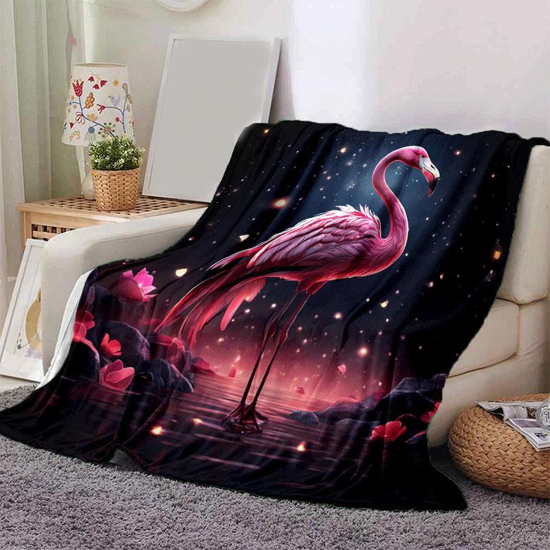 1pc Flamingo Printing Lightweight Flannel Blanket, Comfortable and Warm Blanket, for Camping Sofa Bed and Couch Office, in All Seasons