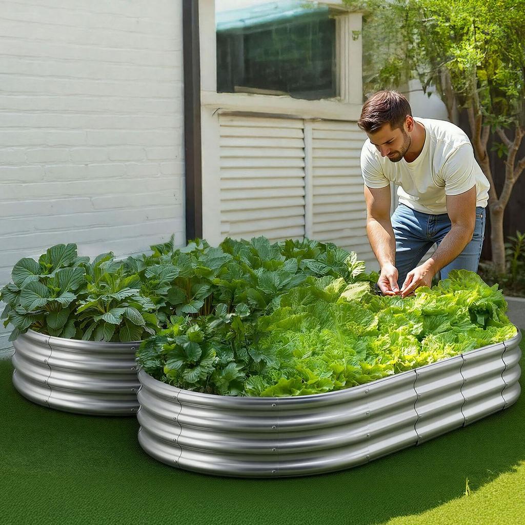 Metal Raised Garden Bed, 1.8 X 0.9 X 0.3 M Outdoor Galvanized Planter Garden Box, Open Bottom Design, Large Planter Raised Bed for Growing Vegetables,
