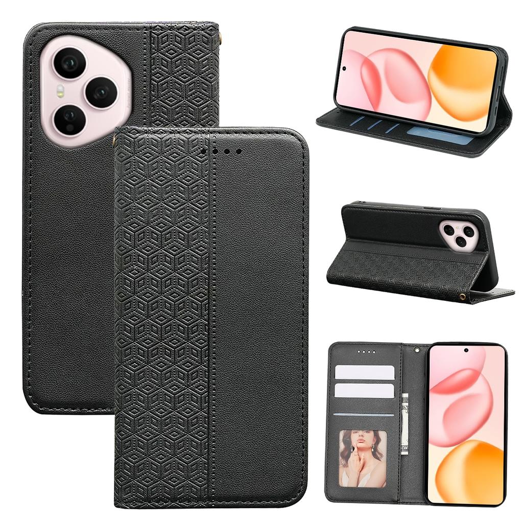 For Honor 400 Pro 5G (Global) Wallet Phone Case Strong Magnetic Checkered Pattern Imprint Leather Flip Cover