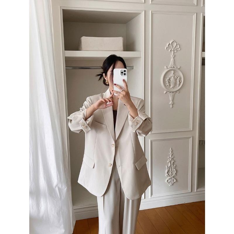 High End Women Suit Set British Style Spring Autumn Wide Leg Pants Two Piece Outfit Korean Minimalist Fashion