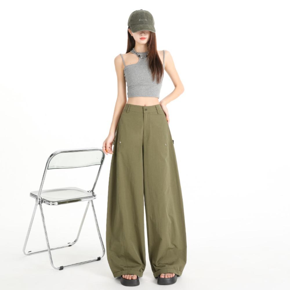 Women's High Waist Wide Leg Cargo Pants Loose Baggy Casual Trousers Solid Color Streetwear Long Pants For Spring Summer
