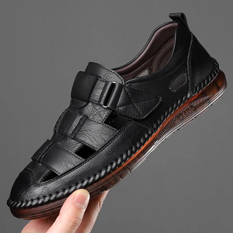 Genuine Leathe Summer Special Offer Men's Business Casual Hollow Work with Holes Leather Sandals Men's Work Hole Sandals