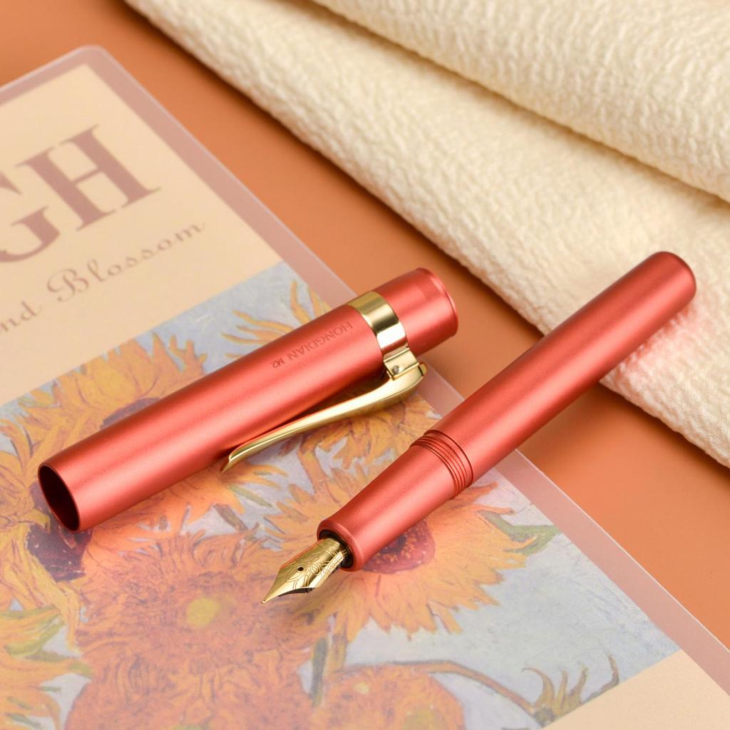 Hongdian M2 Mini Fountain Fine Soft Slim Pocket Travel Pen Pen, Orange, Nib, Nib, Aluminum,
