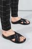  Inside And Outside Genuine Leather Black Classic Cross Men's Slippers