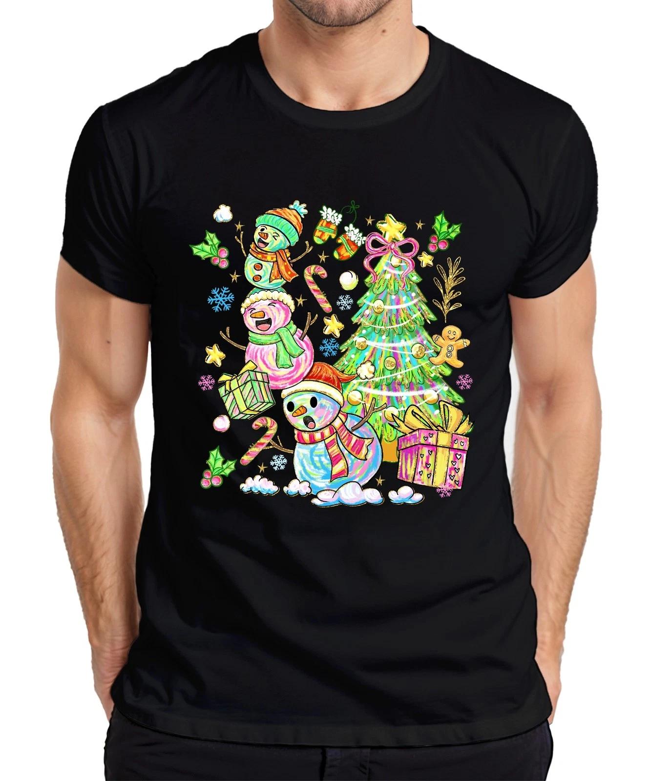 Weihnachten Schneemann Tannenbaum Zuckerstange Lebkuchen bunt Herren T-Shirt XXXL