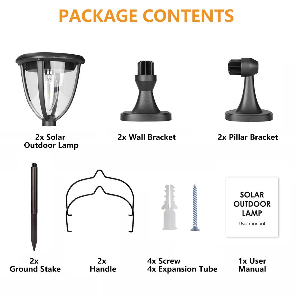 2 PCS Solar Bulb Wall Light Outdoor Waterproof Wall & Ground 2 Modes Mount Front Porch Patio Fence Yard Garage