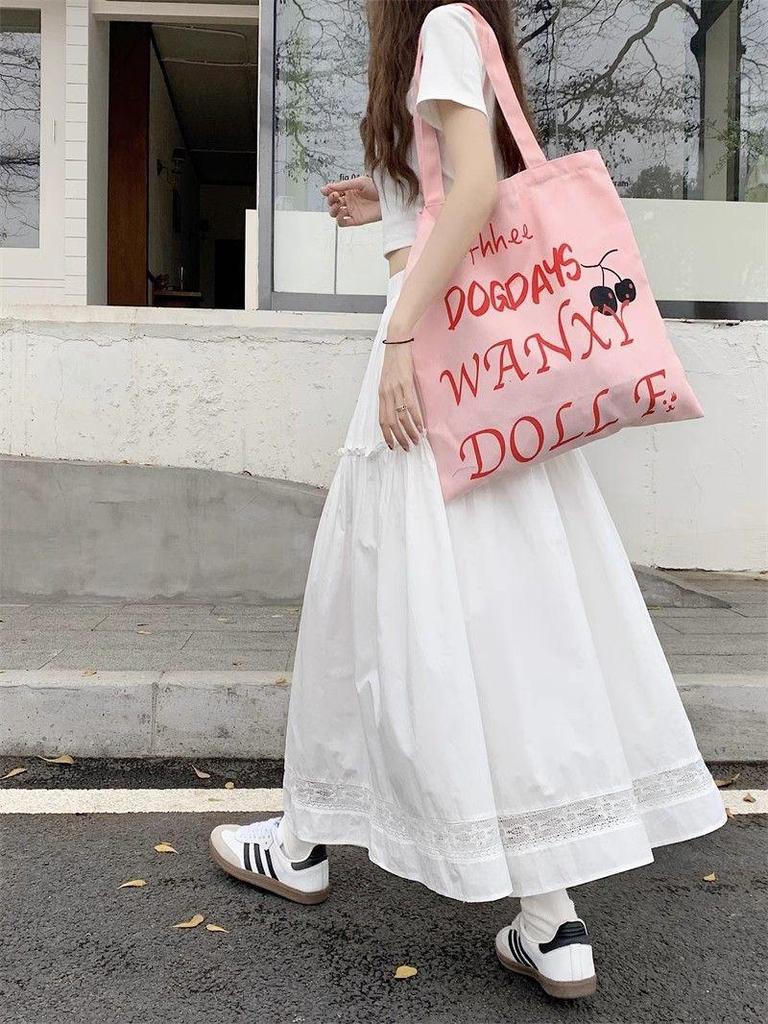 Жіноча літня біла спідниця А-силуету з ажурним мереживом - Висока талія, Повсякденна, Довгий розкльошений дизайн