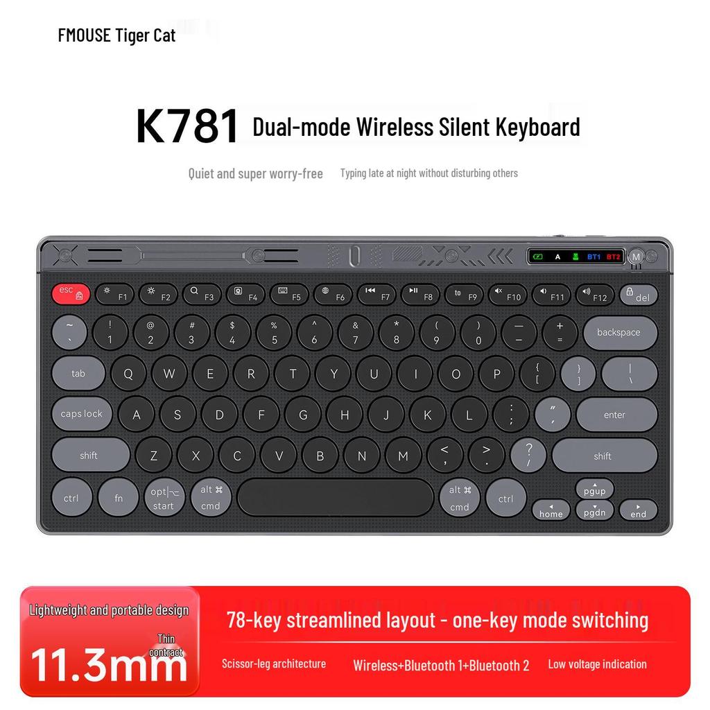 Rechargeable Universal Wireless Bluetooth Scissor-Switch Keyboard for Laptop, Desktop, Tablet, and Phone