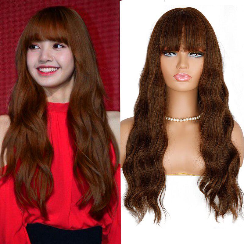 

Женский синтетический термостойкий парик MERISIHAIR с челкой, красный, коричневый, для косплея, длинные волнистые вьющиеся волосы, парик Лолиты