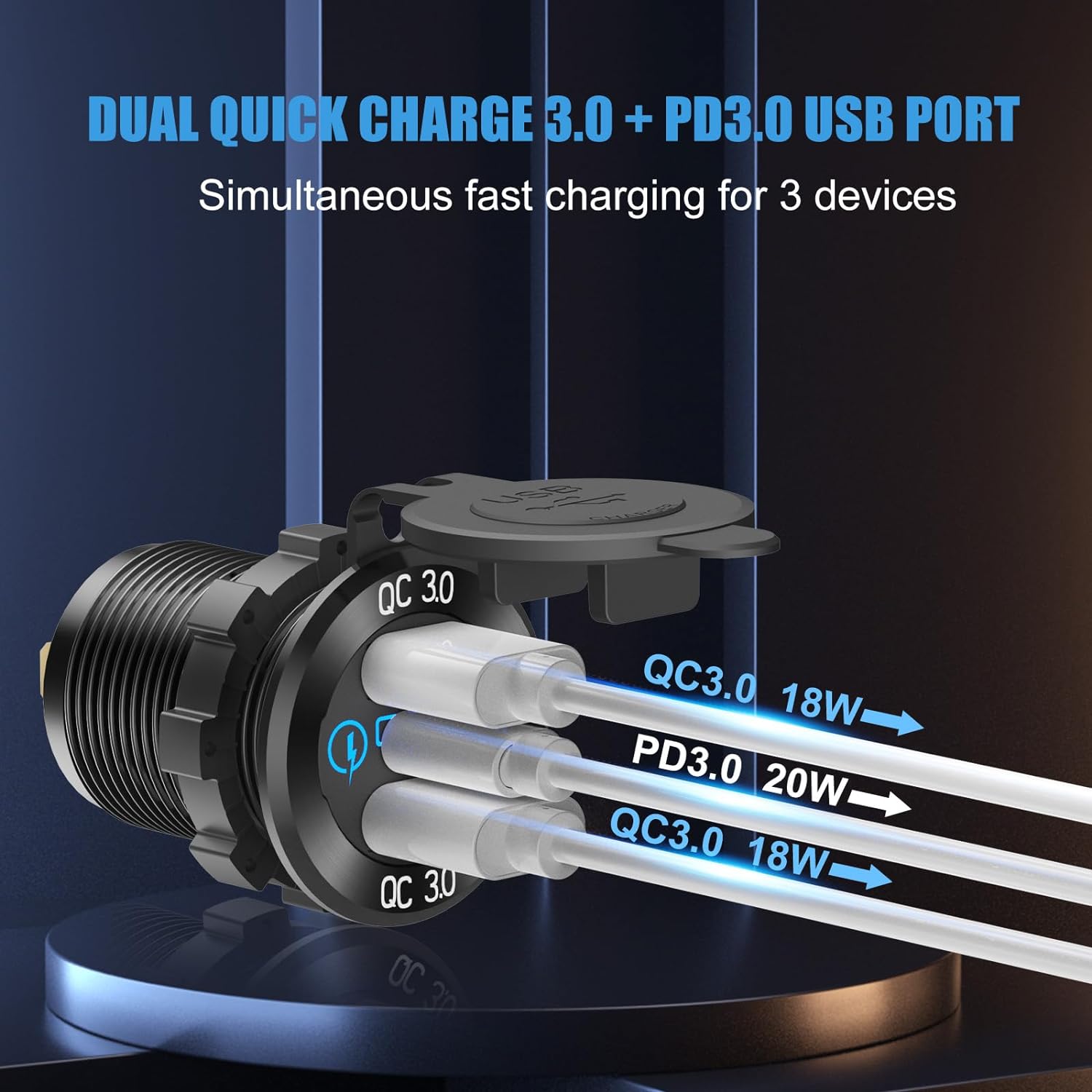 

60W 12V/24V Outlet USB C Car Charger Socket Cigarette Lighter PD & 18W QC3.0 with Touch Switch for Car Boat Marine RV Motorcycle