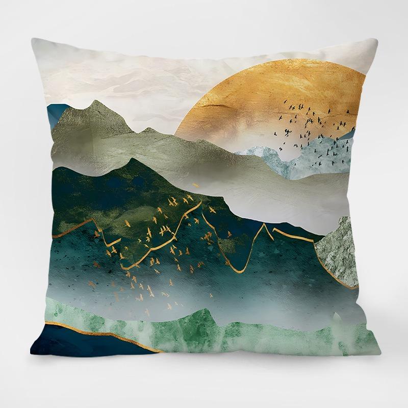 Chinese Style Mountain Pattern Decorative Pillowcase Living Room Bedroom Square Cushion Pillowcase