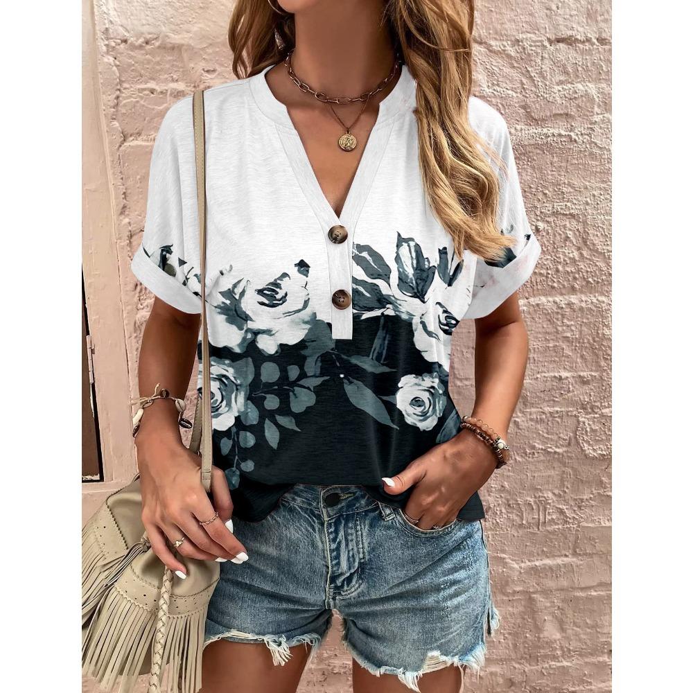 Women s Top Printed Button Fashion Short Sleeve Women S