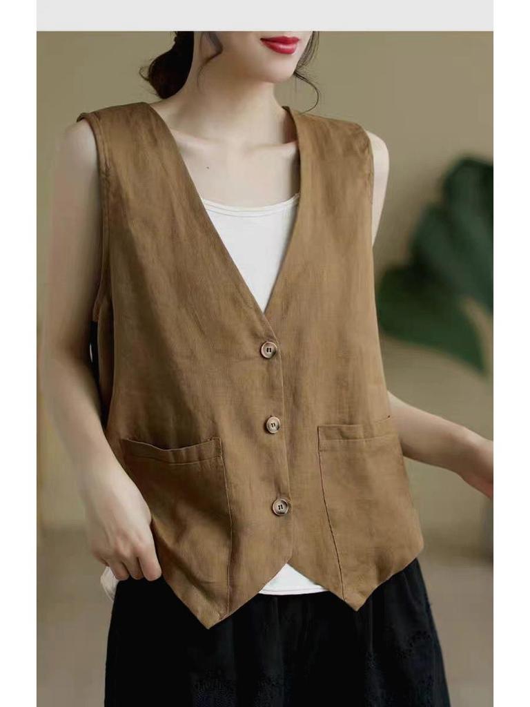 Ležérní vesta z bavlny a lnu ve větších velikostech - Móda pro jaro/léto
