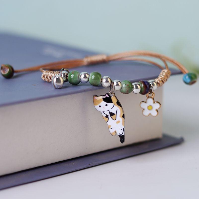 Minimalist Cat Charm Bracelet With Alloy And Woven Cord For Womens Fashion And Gift