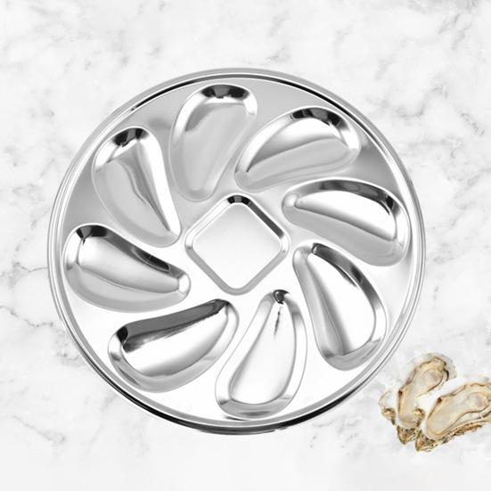 Seafood Plate Multipurpose Food Grade Oyster-shaped Grooves 8 Slots Rust Resistance Oyster Serving Plate