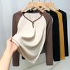 Mao Ren Women's Slim Fit V-Neck Color Block Long Sleeve T-Shirt