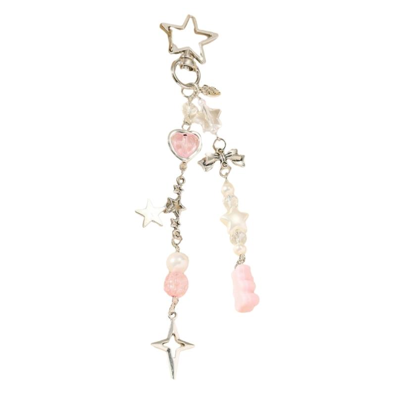 Bowknot Pendant Keychain Multicolor Pentagrams Crucifix Key Chain Fashionable Decoration for Phones Car Keys Bags