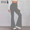 HNXC 14 Colors Women Elastic Waist High Waist Trousers Ladies Solid Color Sports Flared Pants Streetwear