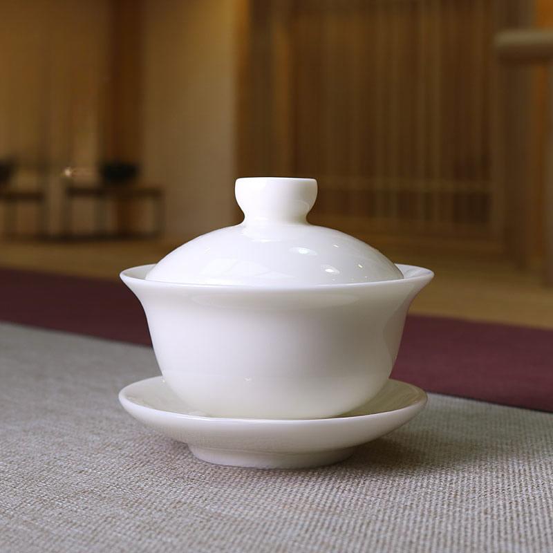Goat Jade Porcelain Covered Bowl High-grade White Porcelain Handmade Sancai Bowl Tea Preparation Bowl Ivory Tea Set