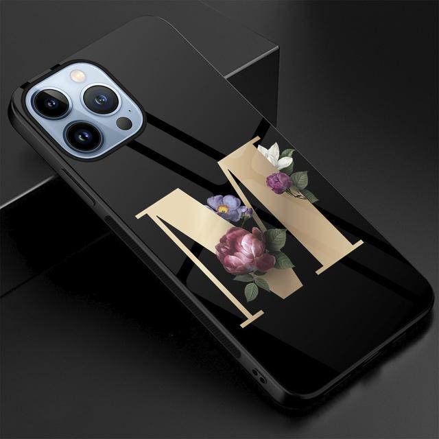 

Чехол для телефона с цветочными буквами для Iphone 14pro Max 13 11 12 Mini Xs Xr X 7 8 6s Plus Se 2022, роскошный чехол из закаленного стекла, чехол For iPhone 14Pro Max