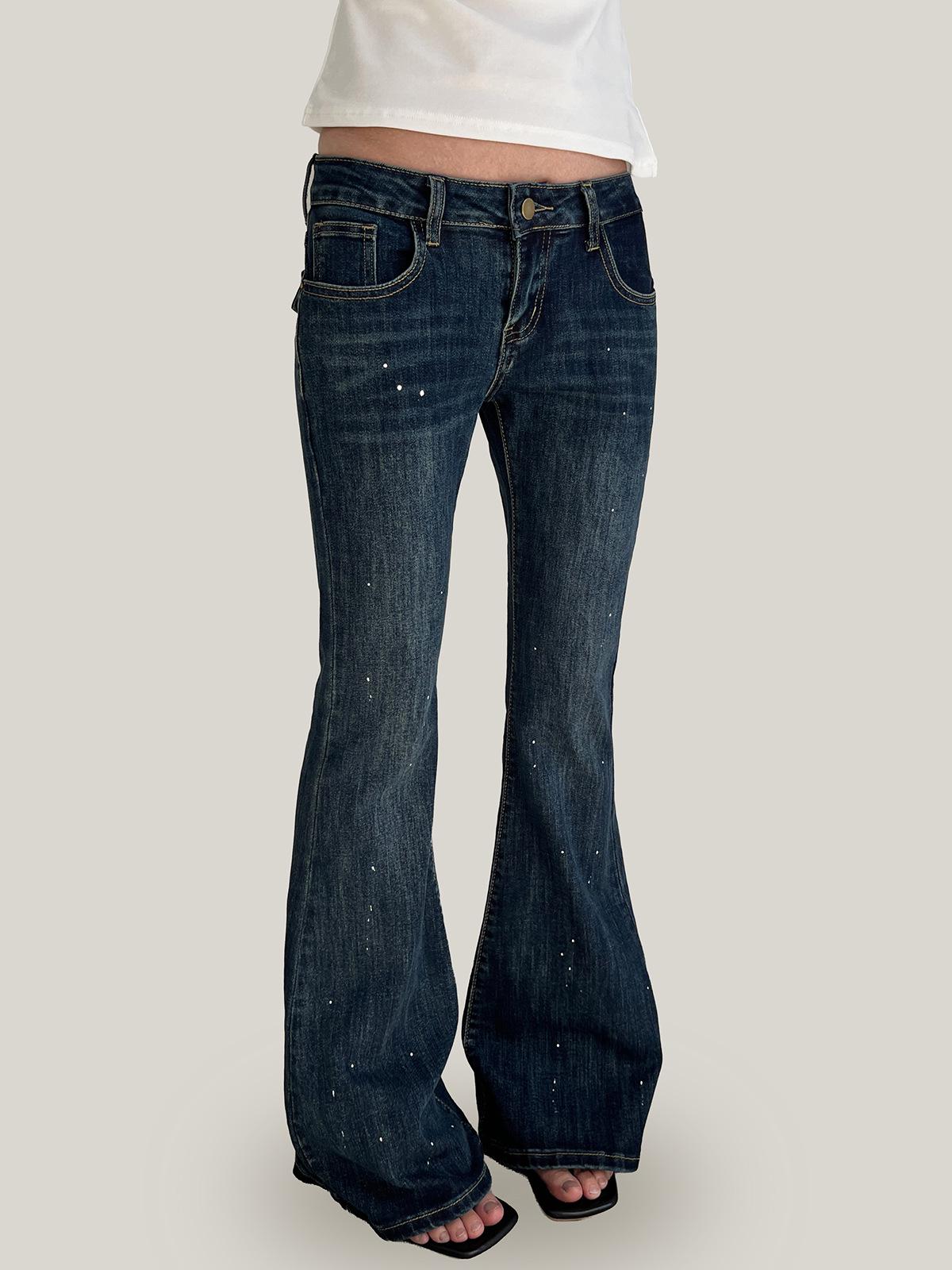 Yuyi 2026 Spring Splatter Ink Slimming Micro-Flare Women s Jeans XLarge