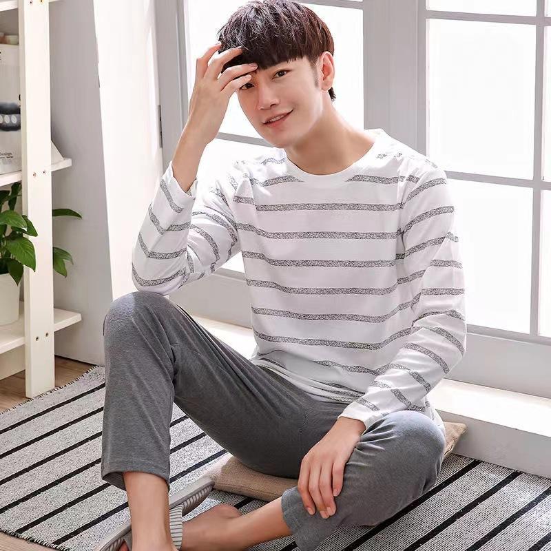 Conjunto de pijama para hombre, camiseta de manga larga y pantalones, 2 piezas, traje de rayas, ropa de dormir para primavera y otoño, ropa de dormir cómoda, ropa informal para el hogar para hombre
