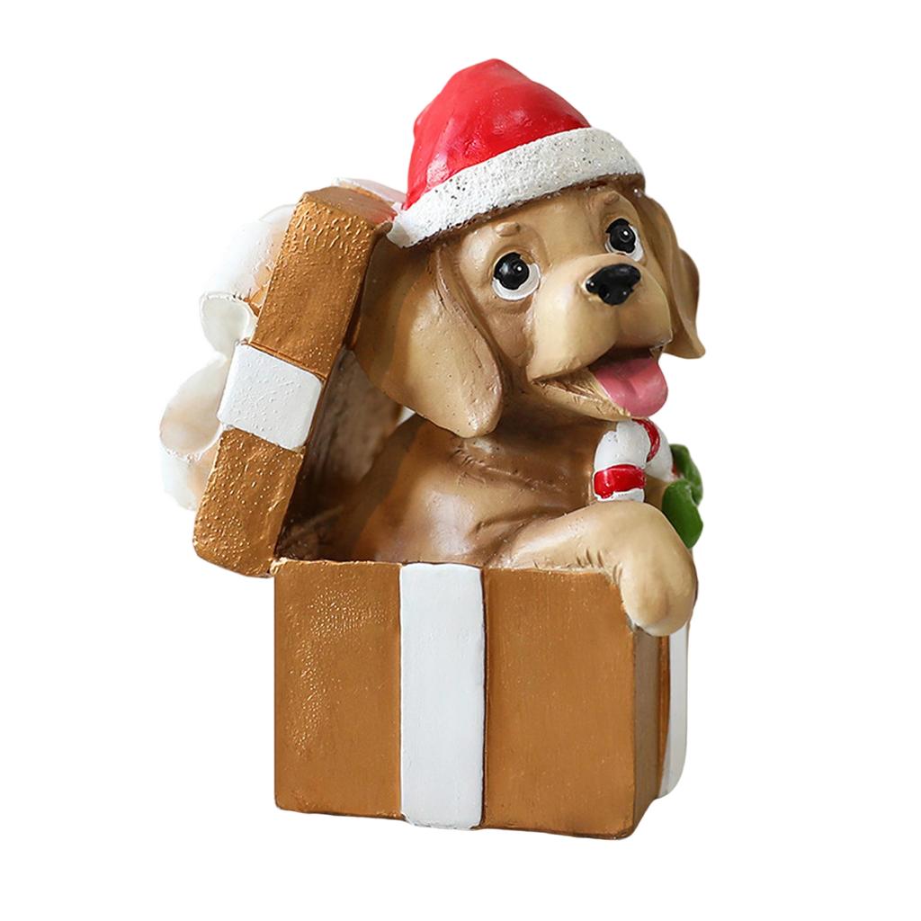 Christmas Ornament Puppy Gift Box Design Resin Material Multiple Styles Santa Hat Scarf Elements Festive Holiday Christmas Decor