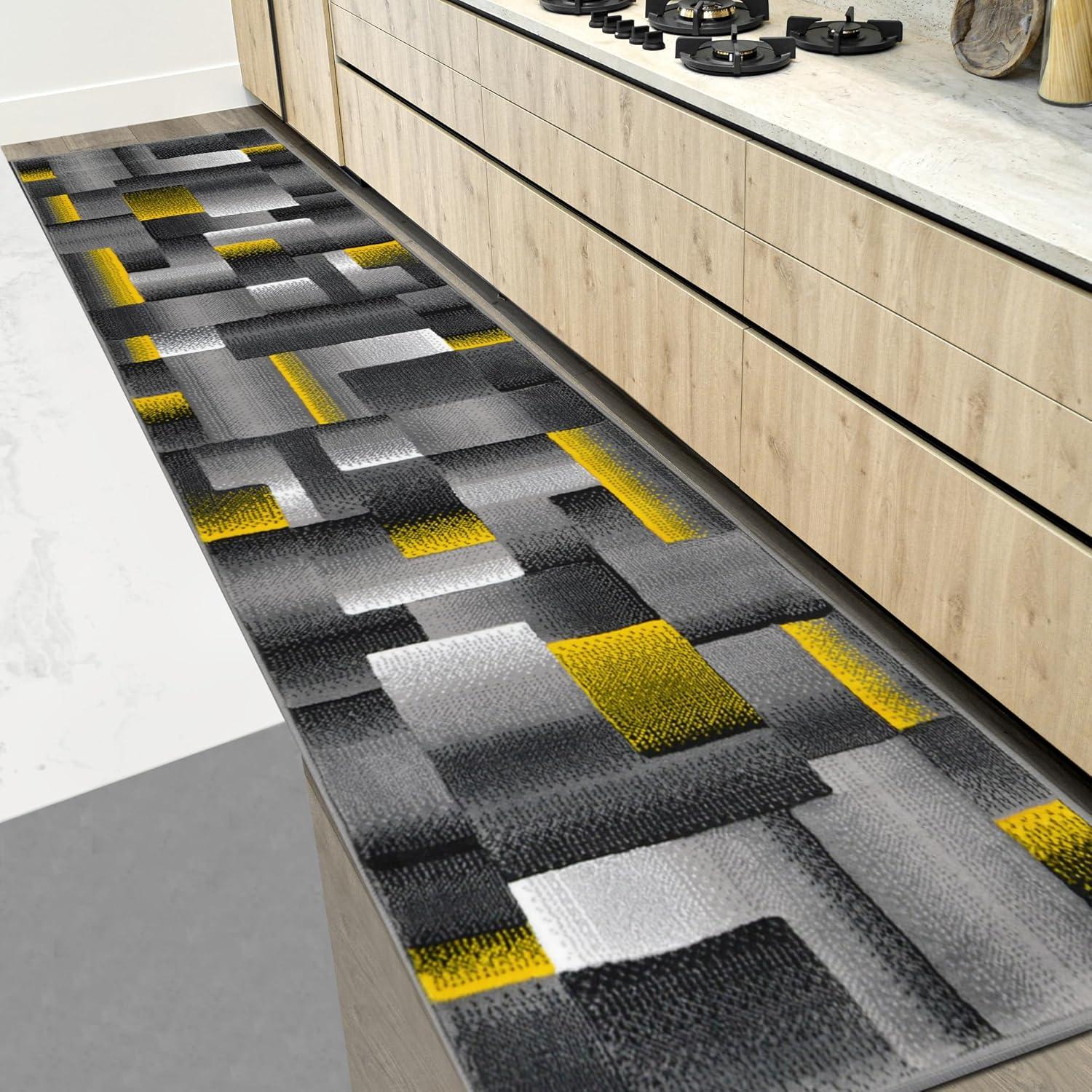 

Runner Green BlackGray Abstract Geometric Modern Squares Pattern Area Rug - Contemporary Styling for Living Room, Bedroom 40x120cm