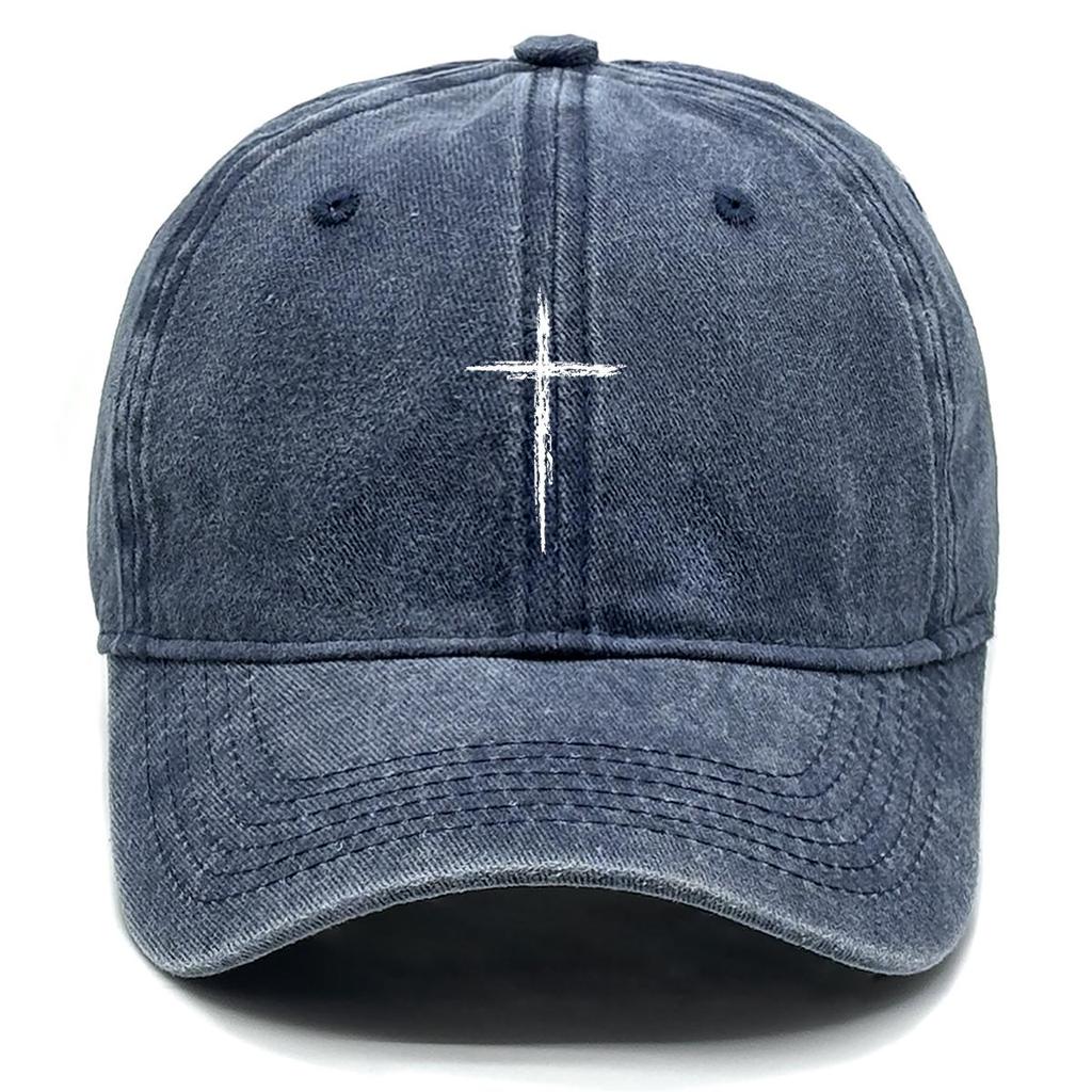 Pure White Cross Print Snapback Baseball Hat, Trucker Hat Leisure Hip Hop Raw Brim Simple Snapback Sun Hat