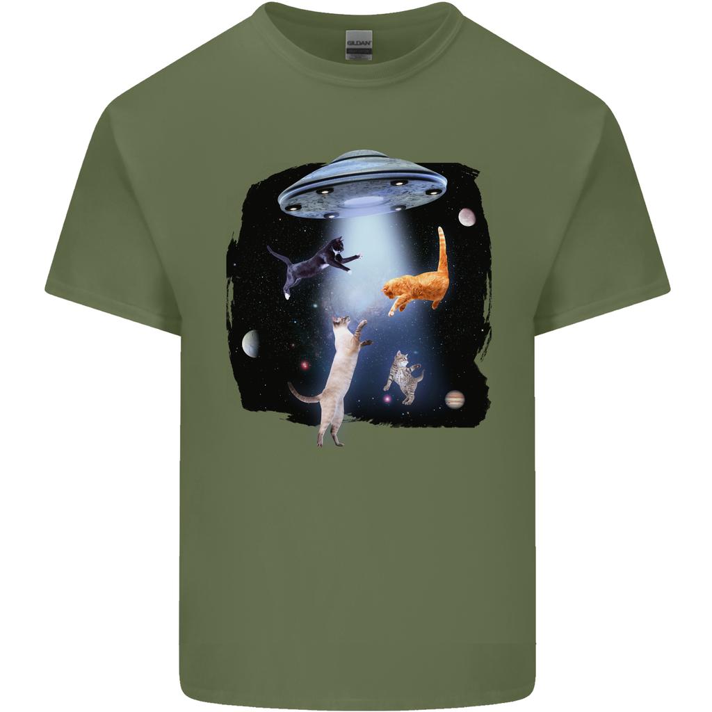 Cat Abduction Alien UFO Unisexs Light Cotton TShirt
