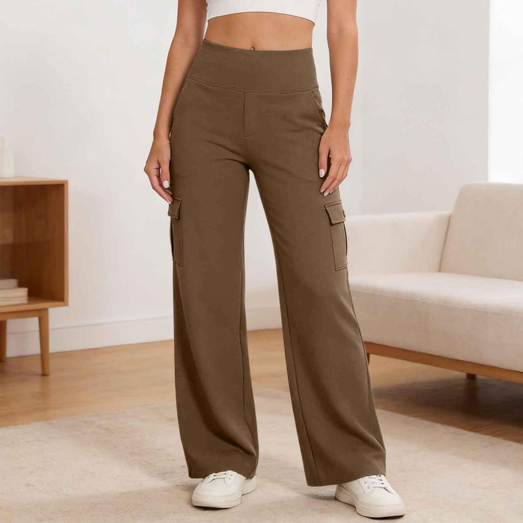 High Waist Stretch Cargo Pants for Women Wide Leg Yoga Work Trousers with Pockets for Casual Business Travel Wear
