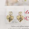 Brincos de prata S925 com haste longa de coração duplo e franjas de diamante, formato de coração com cravação de diamantes, brincos de tarraxa para mulheres East Gate Love