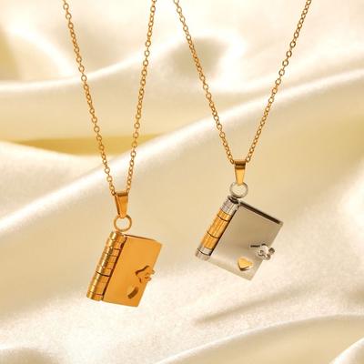 Handmade Opening Book Pendant Titanium Steel Couple Text Locket Couple Book Necklace Summer Beach