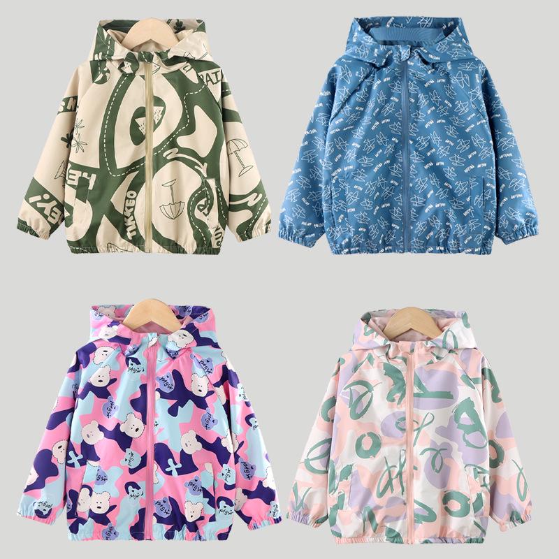 Kinder Wasserdichte Windjacke mit Kapuze für Jungen und Mädchen - Outdoor Wanderjacke, Modische Frühlings-/Herbst-Cardigan-Oberteil.